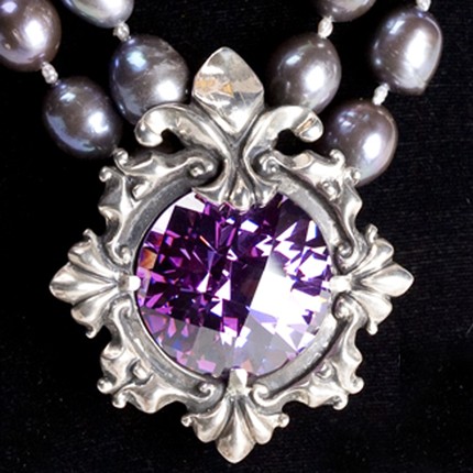 Large Black Pearl double strand necklace