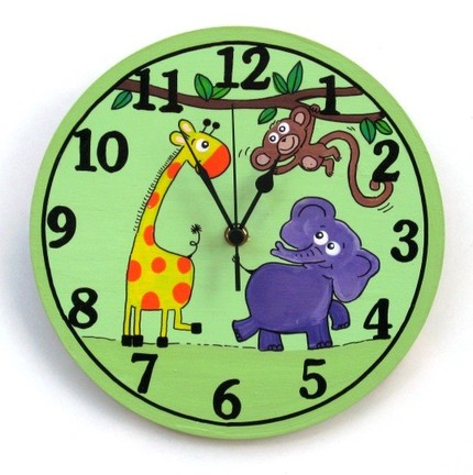 Green Wall Clock With Cute Animals Paintings Green Wall Clock With Cute Animals Paintings