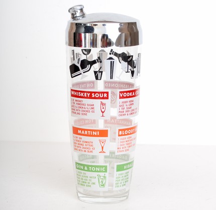 twinheartsvintage Vintage 40s 50s Glass Recipe Cocktail Shaker by twinheartsvintage